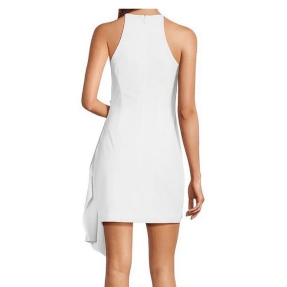 Badgley Mischka Daphne Stretch Crepe Halter Neck Asymmetrical Hem Dress - Picture 2 of 6